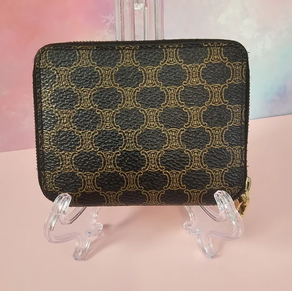 CELINE Vintage Macadam Coin Case Wallet Leather Black Brown - Picture 2 of 16